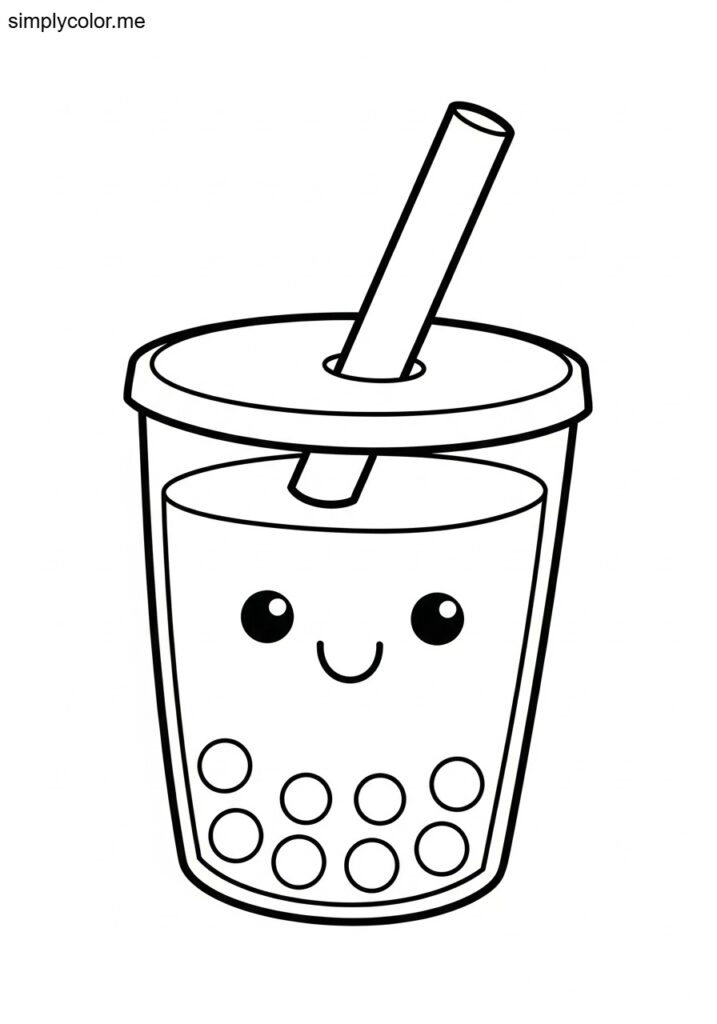 Cute Boba coloring page printable for kids who love drinks