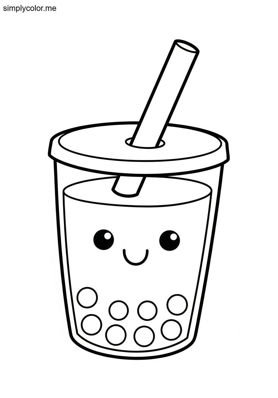 Cute Boba coloring page printable for kids who love drinks