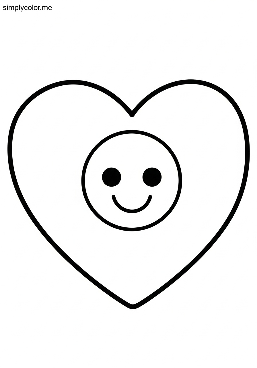 Cute heart coloring page sweet love symbol valentine romance with smiley face