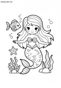 Cute mermaid coloring page underwater princess adventure