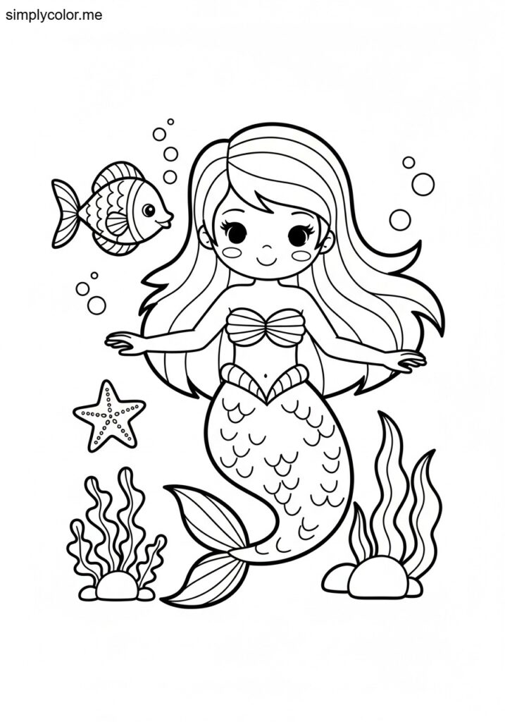Cute mermaid coloring page underwater princess adventure