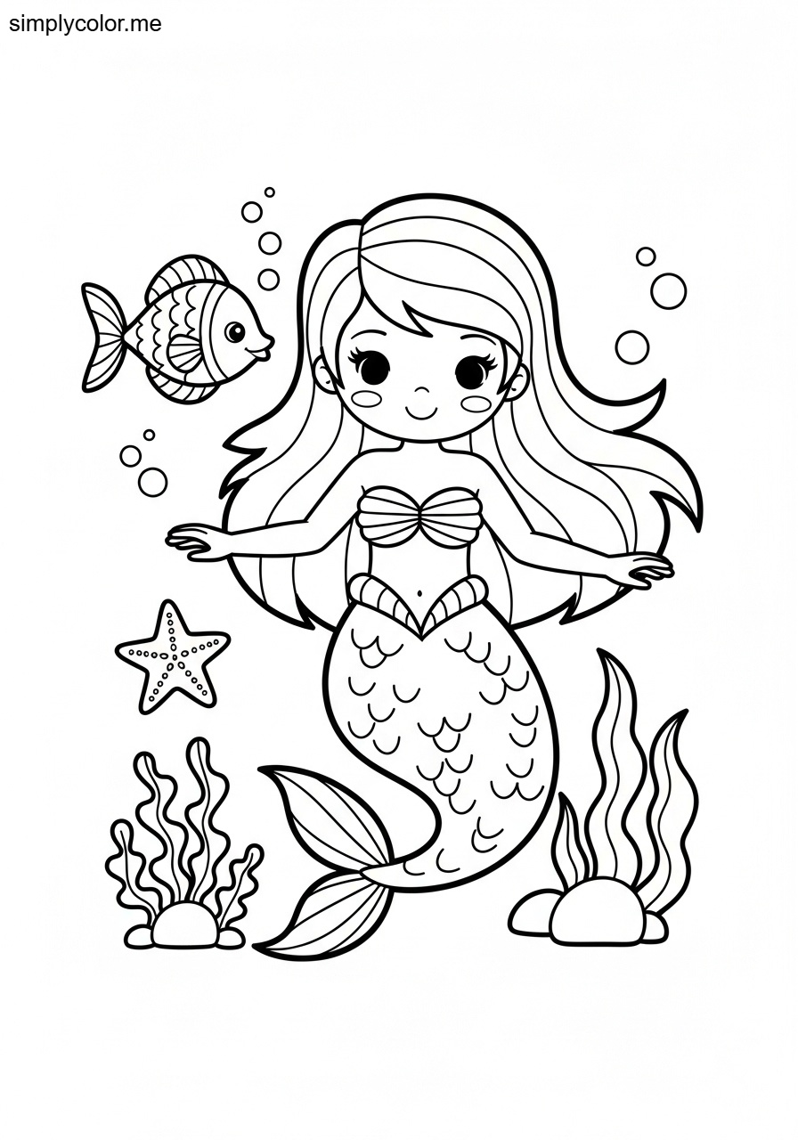 Cute mermaid coloring page underwater princess adventure