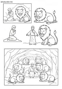 Daniel and the lion’s den coloring page printable for Bible study