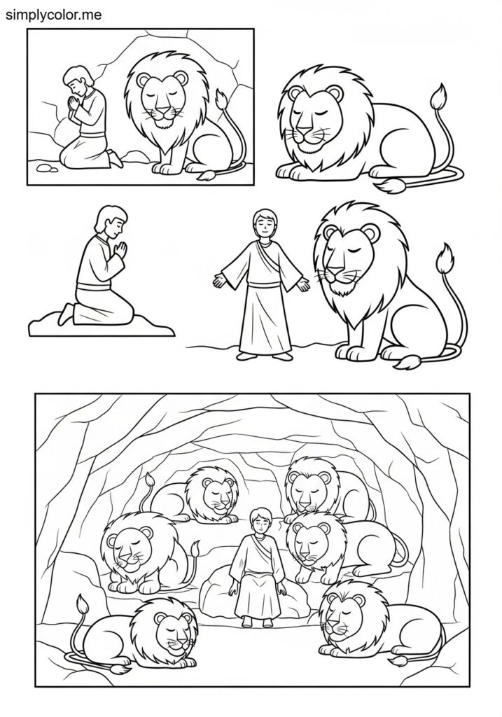 Daniel and the lion’s den coloring page printable for Bible study
