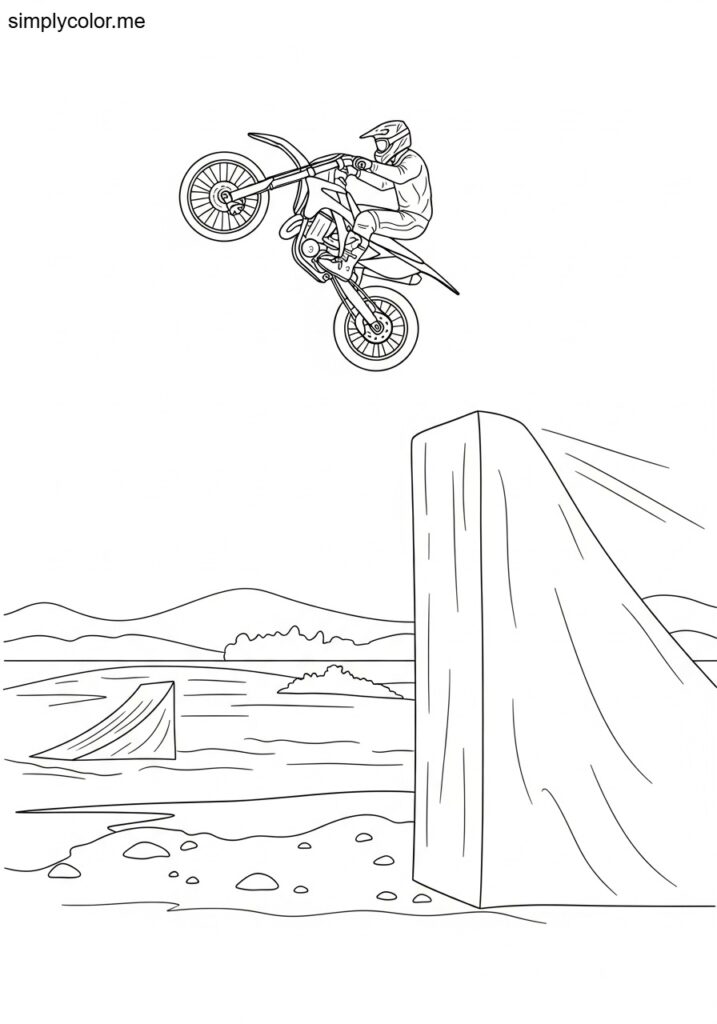 Dirt biking coloring page extreme motocross action and jump