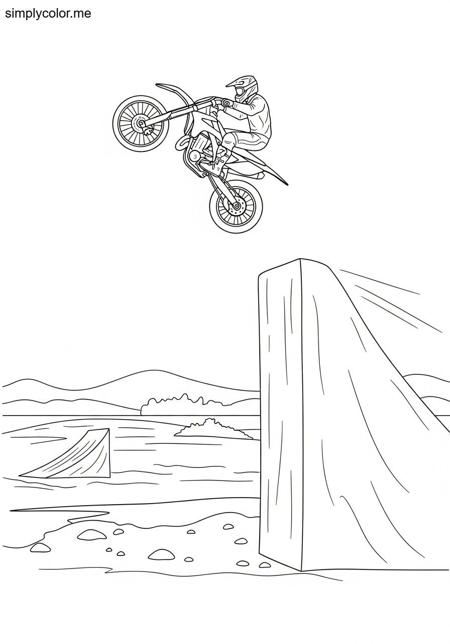 Dirt biking coloring page extreme motocross action and jump