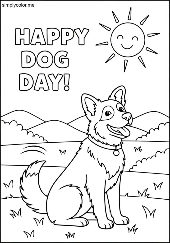 Dog day coloring page celebrating our furry best friend
