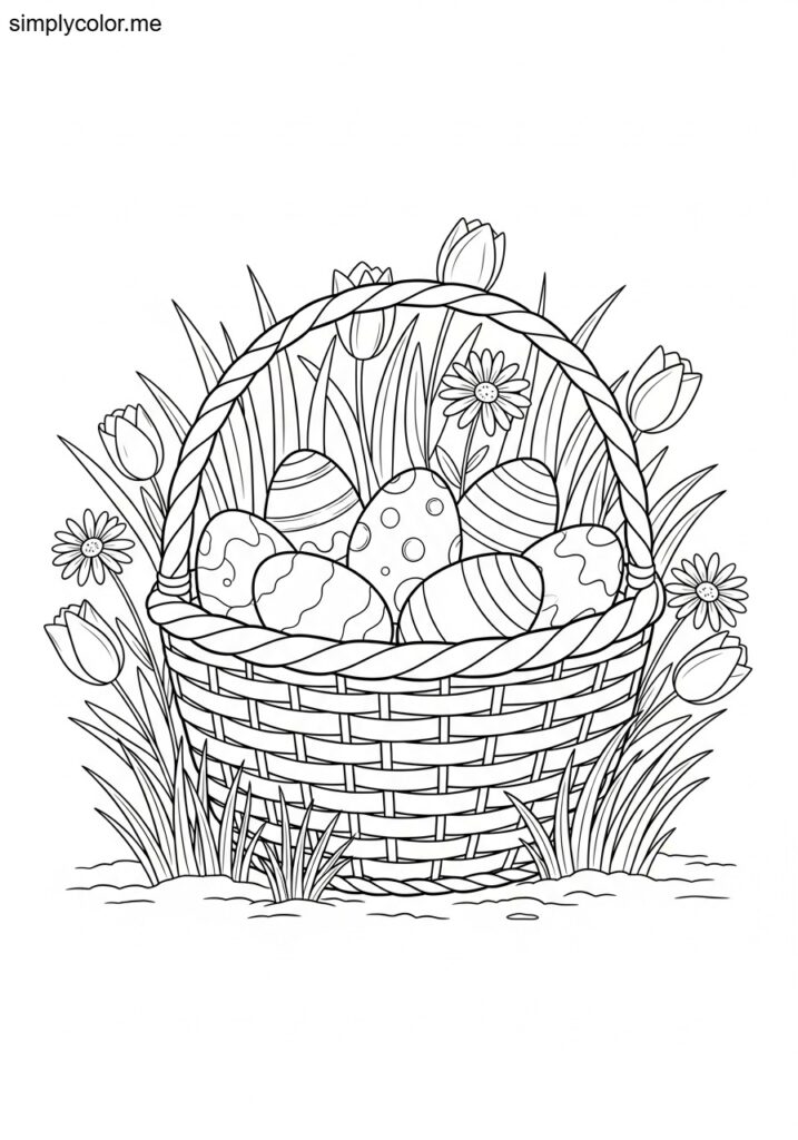 Easter basket coloring page springtime egg hunt celebration