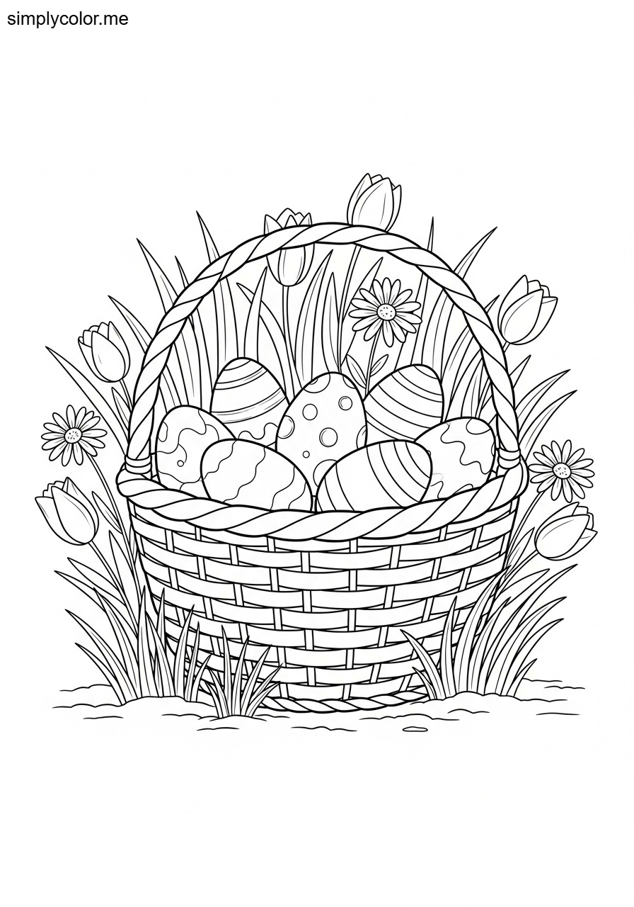 Easter basket coloring page springtime egg hunt celebration