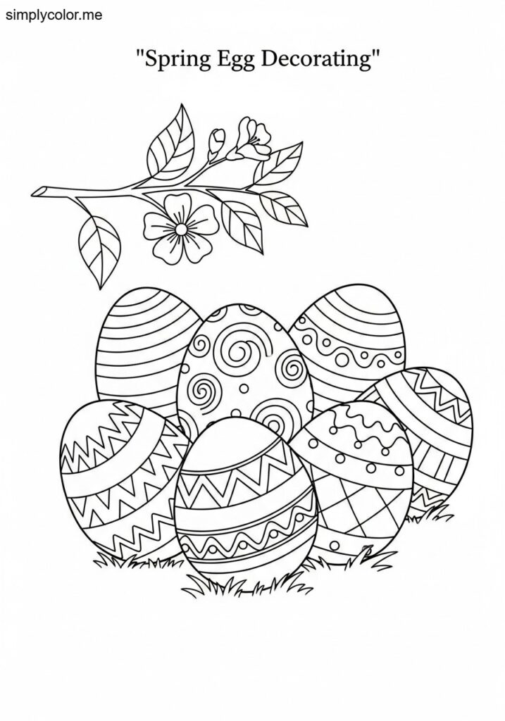 Eggs coloring page decorating fun for spring celebration