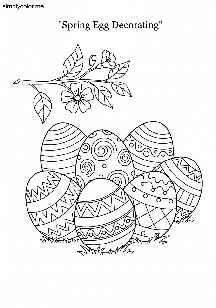 Eggs coloring page decorating fun for spring celebration