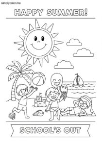 End of school year coloring page summer vacation celebration
