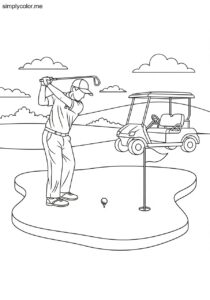 Golf coloring page printable for kids and sports fans
