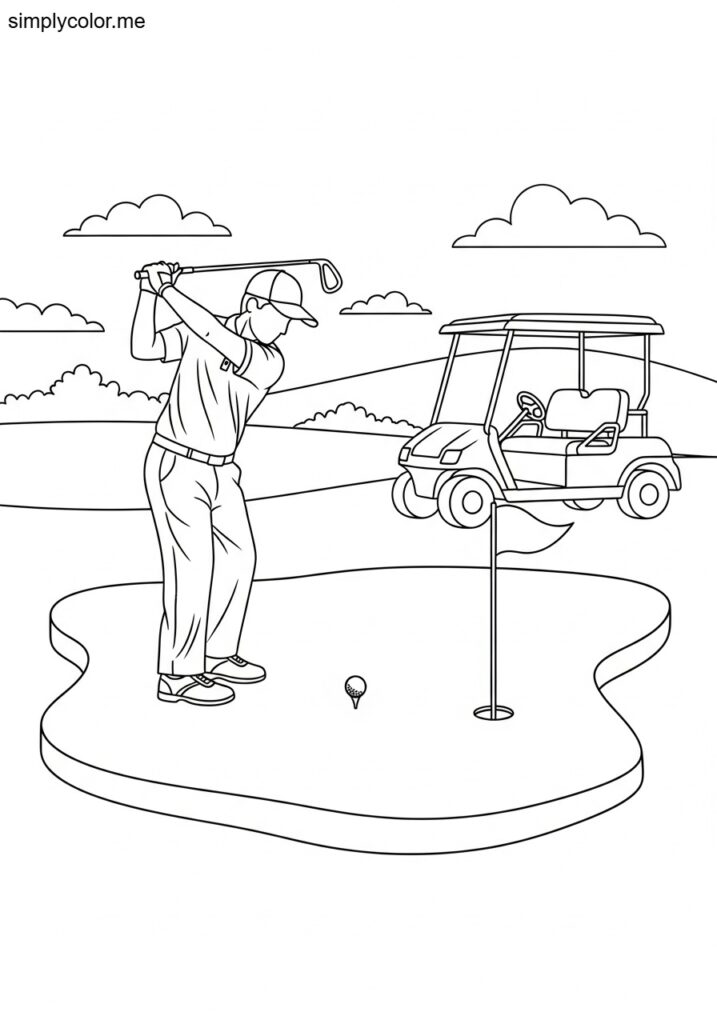 Golf coloring page printable for kids and sports fans