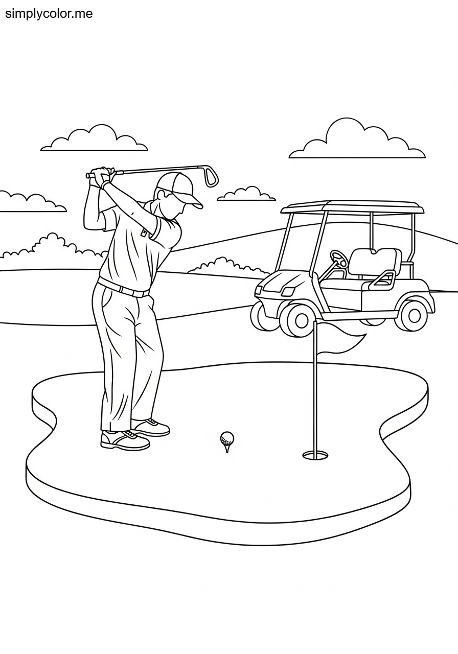 Golf coloring page printable for kids and sports fans