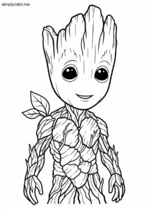 Groot coloring page printable for Marvel movie fans