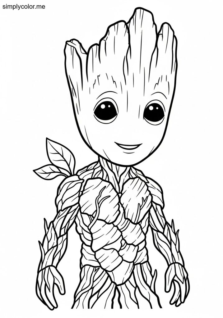 Groot coloring page printable for Marvel movie fans