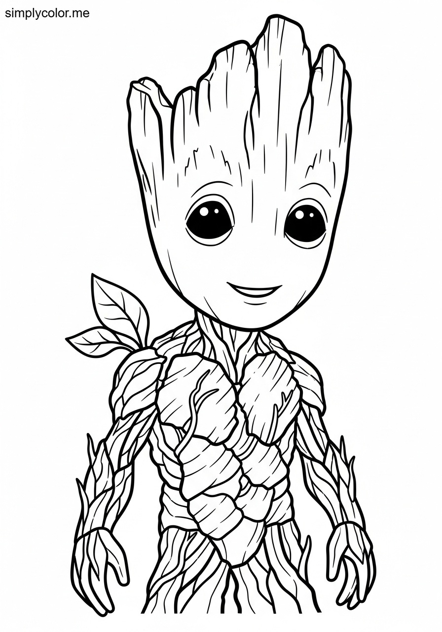 Groot coloring page printable for Marvel movie fans