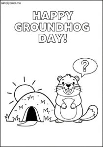 Groundhog Day coloring page printable for kids and classrooms