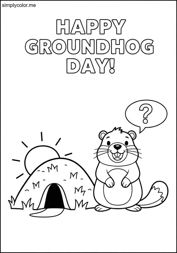 Groundhog Day coloring page printable for kids and classrooms