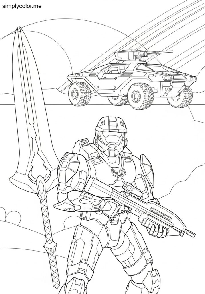 Halo coloring page printable for video game lovers