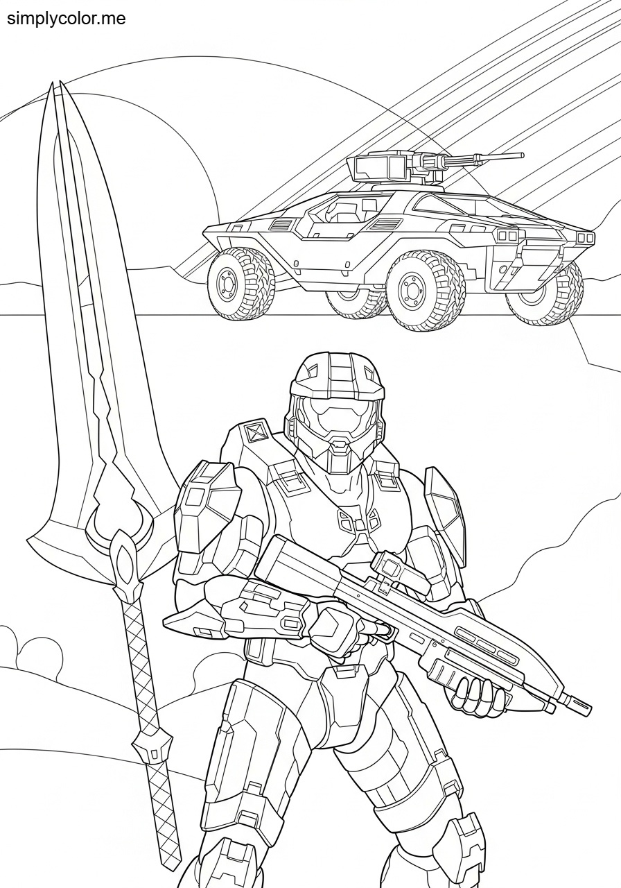 Halo coloring page printable for video game lovers