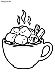 Hot chocolate coloring page for kids to print and color at home