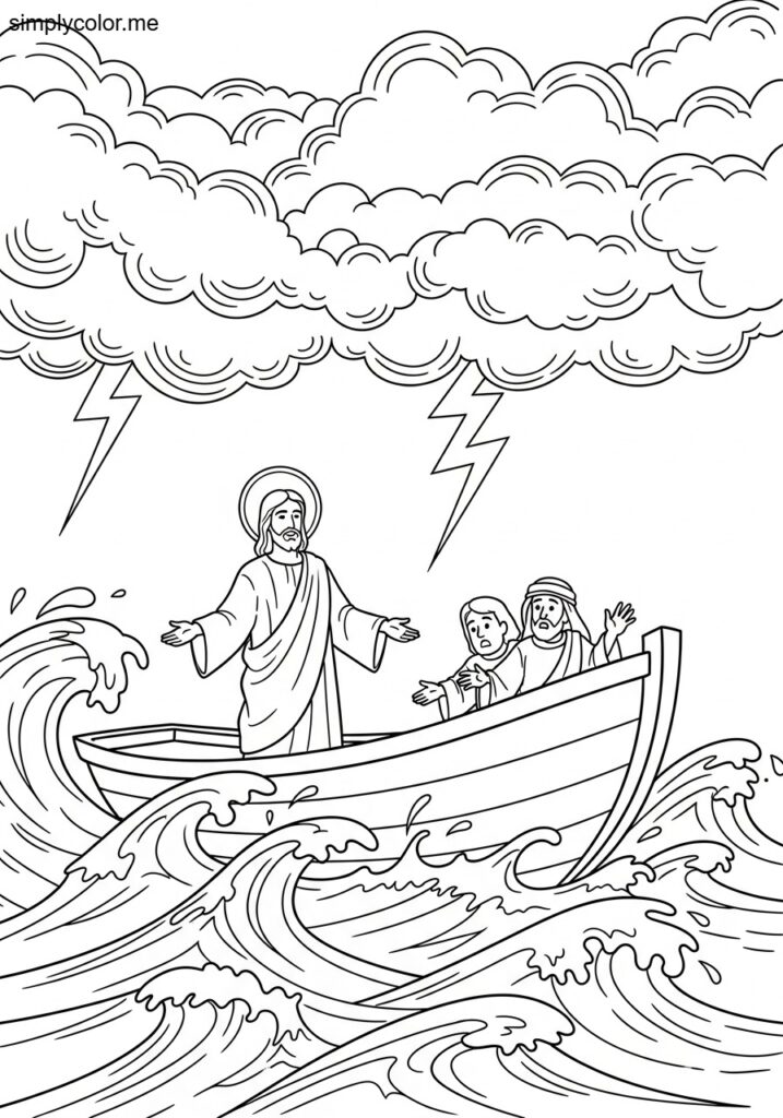 Jesus calms the storm coloring page miracle on the water