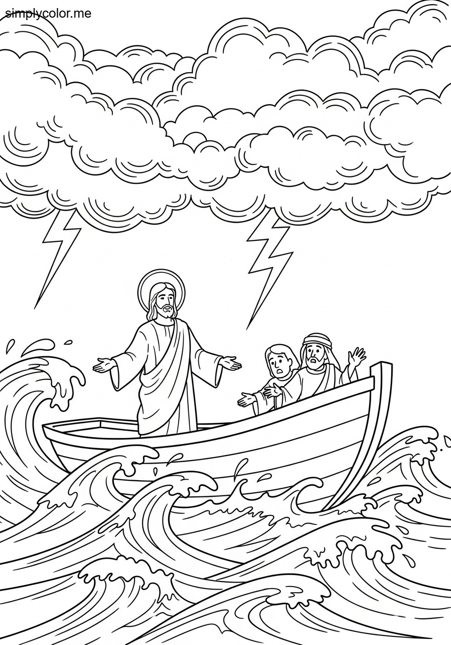 Jesus calms the storm coloring page miracle on the water