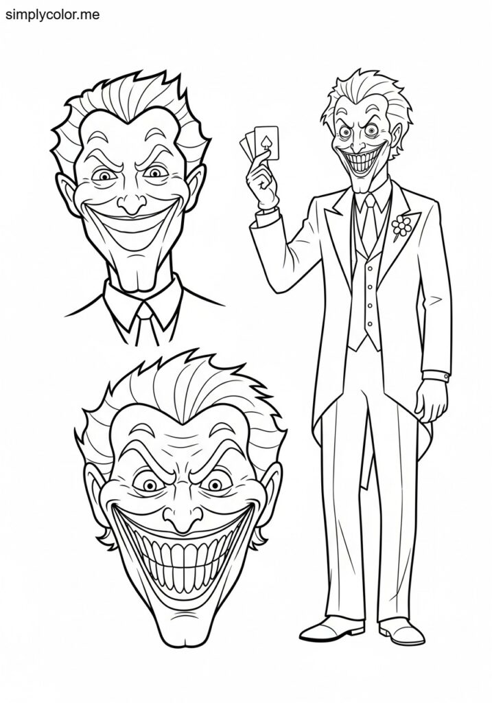 Joker coloring page featuring the famous comic villain