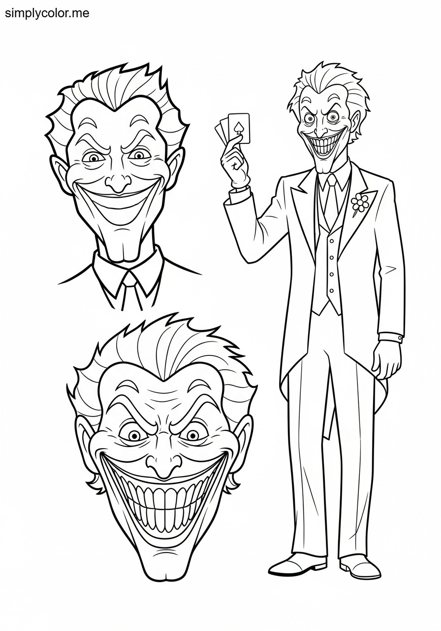 Joker coloring page featuring the famous comic villain
