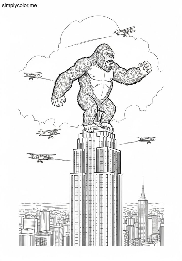 King Kong color page giant ape monster movie scene