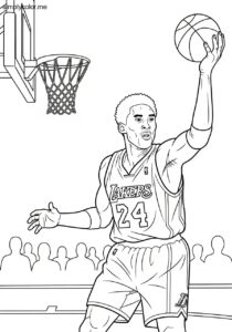 Kobe playing basketball coloring page printable for fans