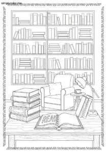 Library coloring page for book lovers and reading week activities Library coloring page for book lovers and reading week activities