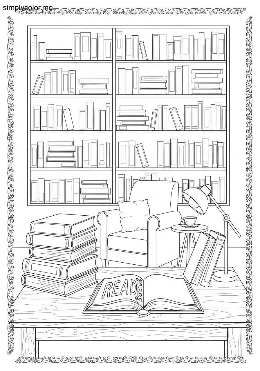 Library coloring page for book lovers and reading week activities