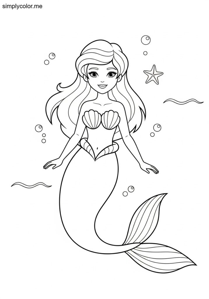 Mermaid coloring page printable for little girls who love fantasy