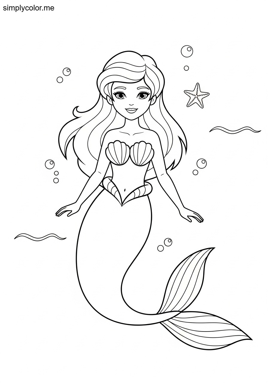Mermaid coloring page printable for little girls who love fantasy