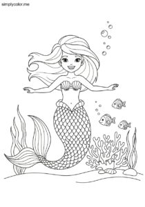 Mermaid printable coloring page underwater fantasy sea princess