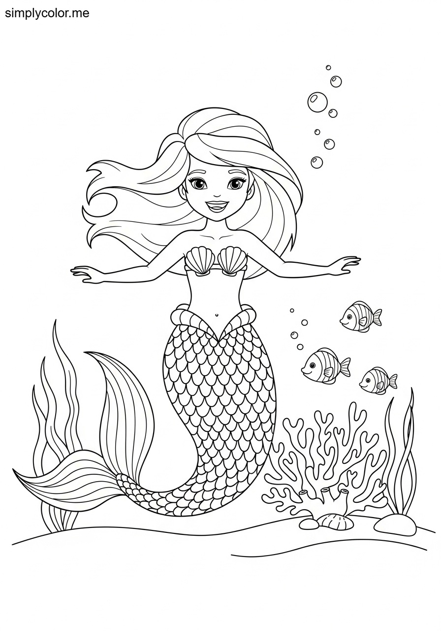 Mermaid printable coloring page underwater fantasy sea princess