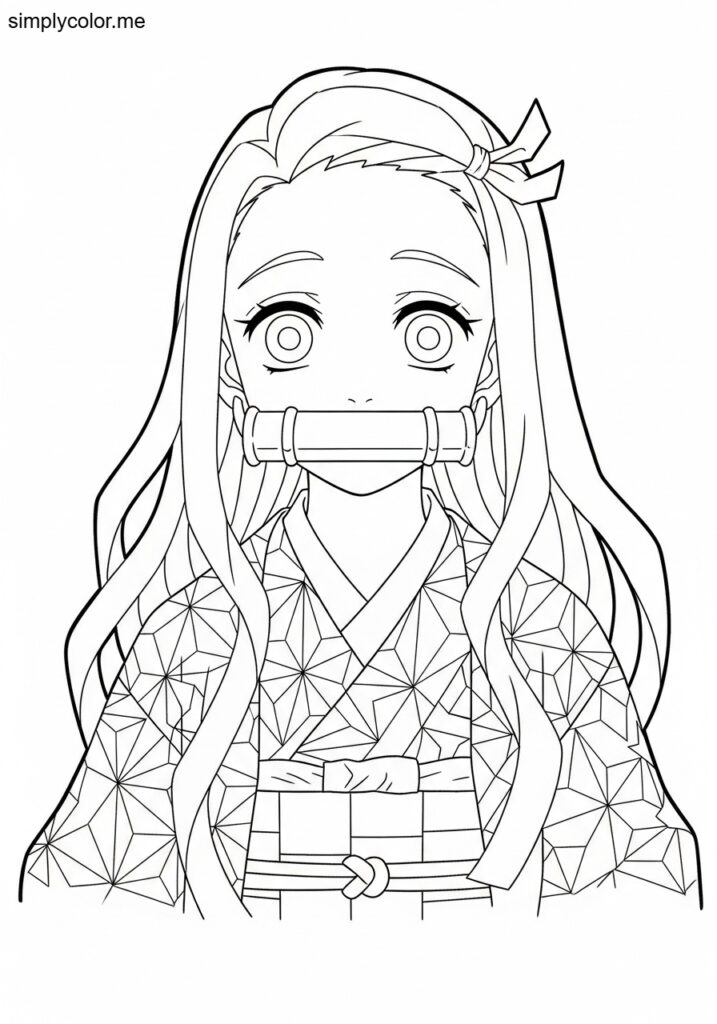 Nezuko coloring page printable for anime fans