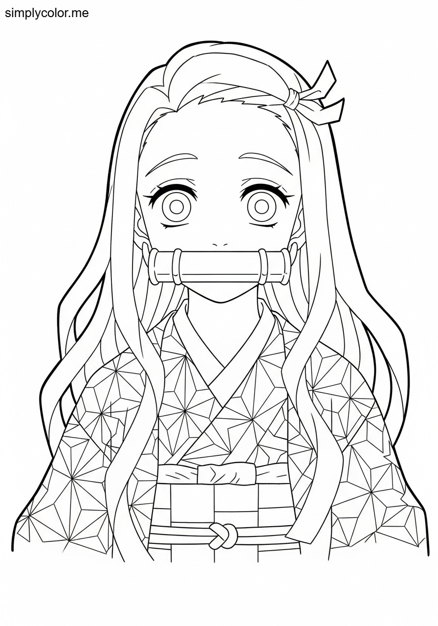 Nezuko coloring page printable for anime fans