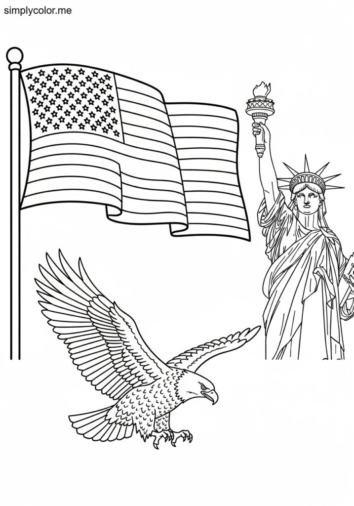 Patriotic coloring page american pride and flag waving celebration