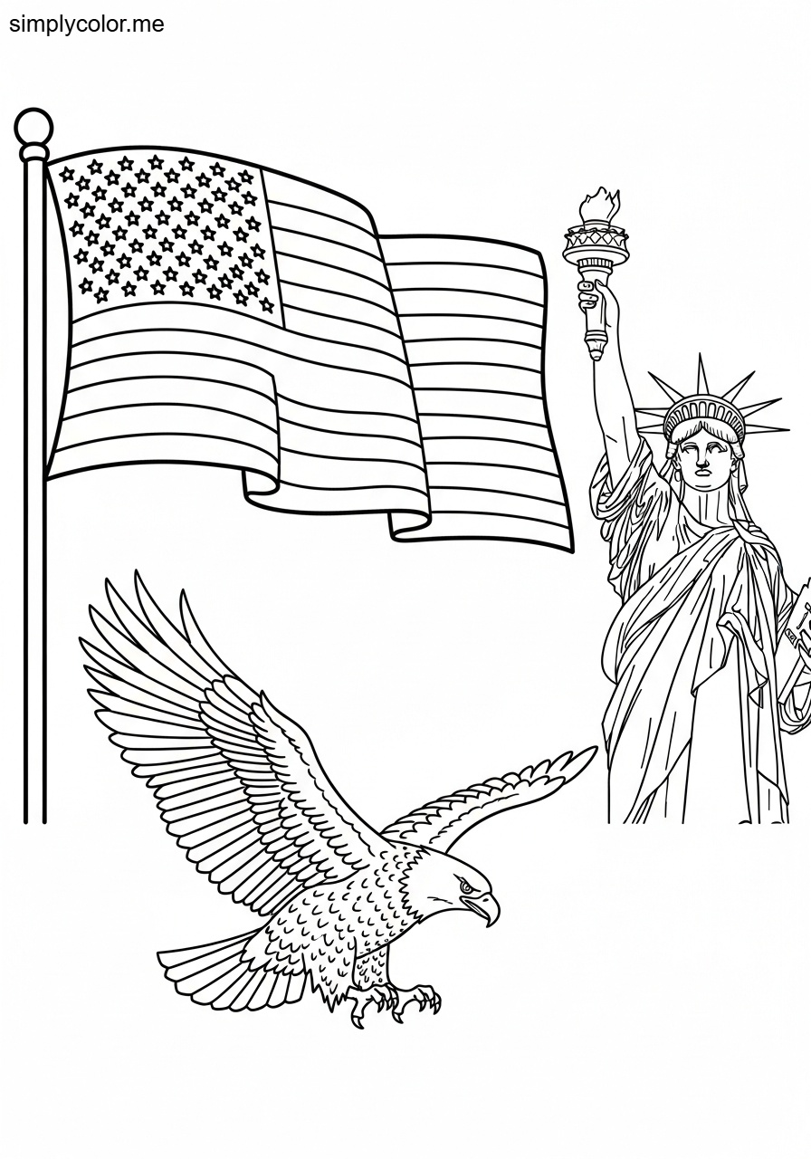 Patriotic coloring page american pride and flag waving celebration