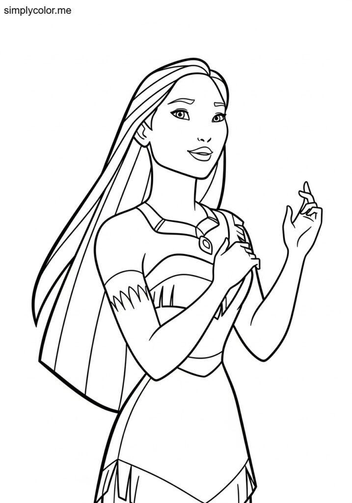 Pocahontas coloring page inspired by the Disney princess movie