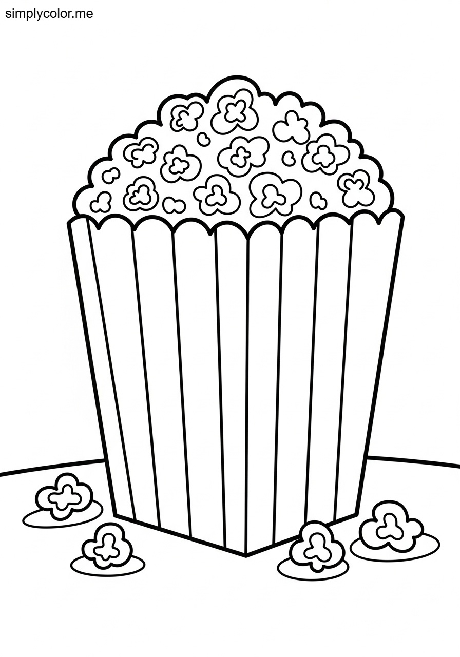 Popcorn coloring page printable for movie and snack art