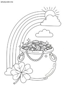 Pot of gold coloring page rainbow treasure and lucky charm