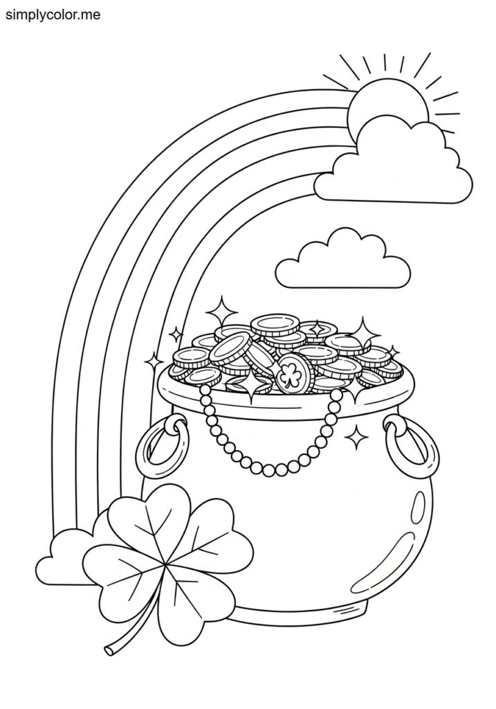 Pot of gold coloring page rainbow treasure and lucky charm