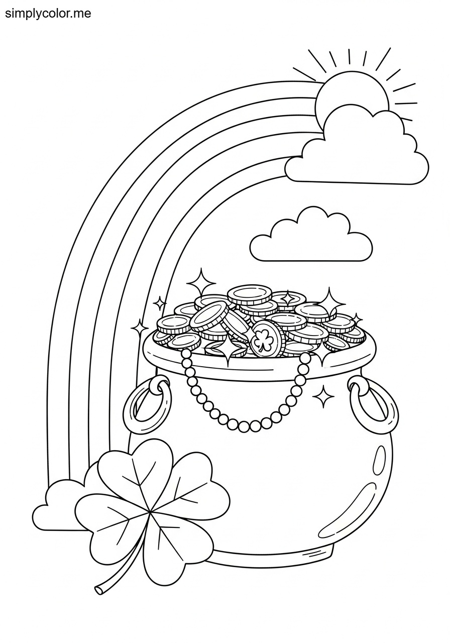 Pot of gold coloring page rainbow treasure and lucky charm