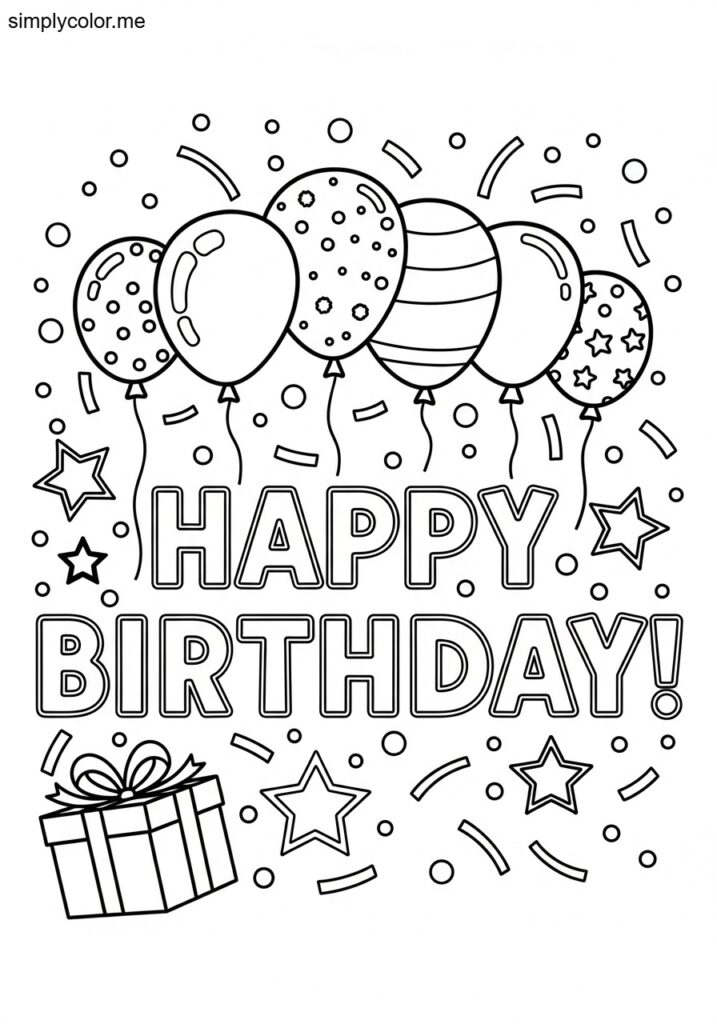 Printable birthday coloring page celebration card for special day