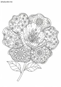 Printable coloring page flower with detailed floral designs
